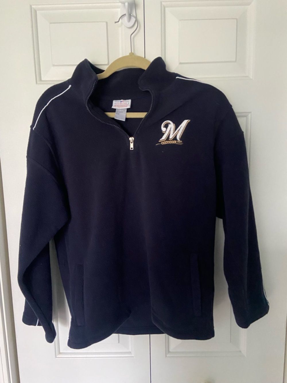 kids MLB milwaukee brewers xl fleece pullover sweatshirt with quarter zip